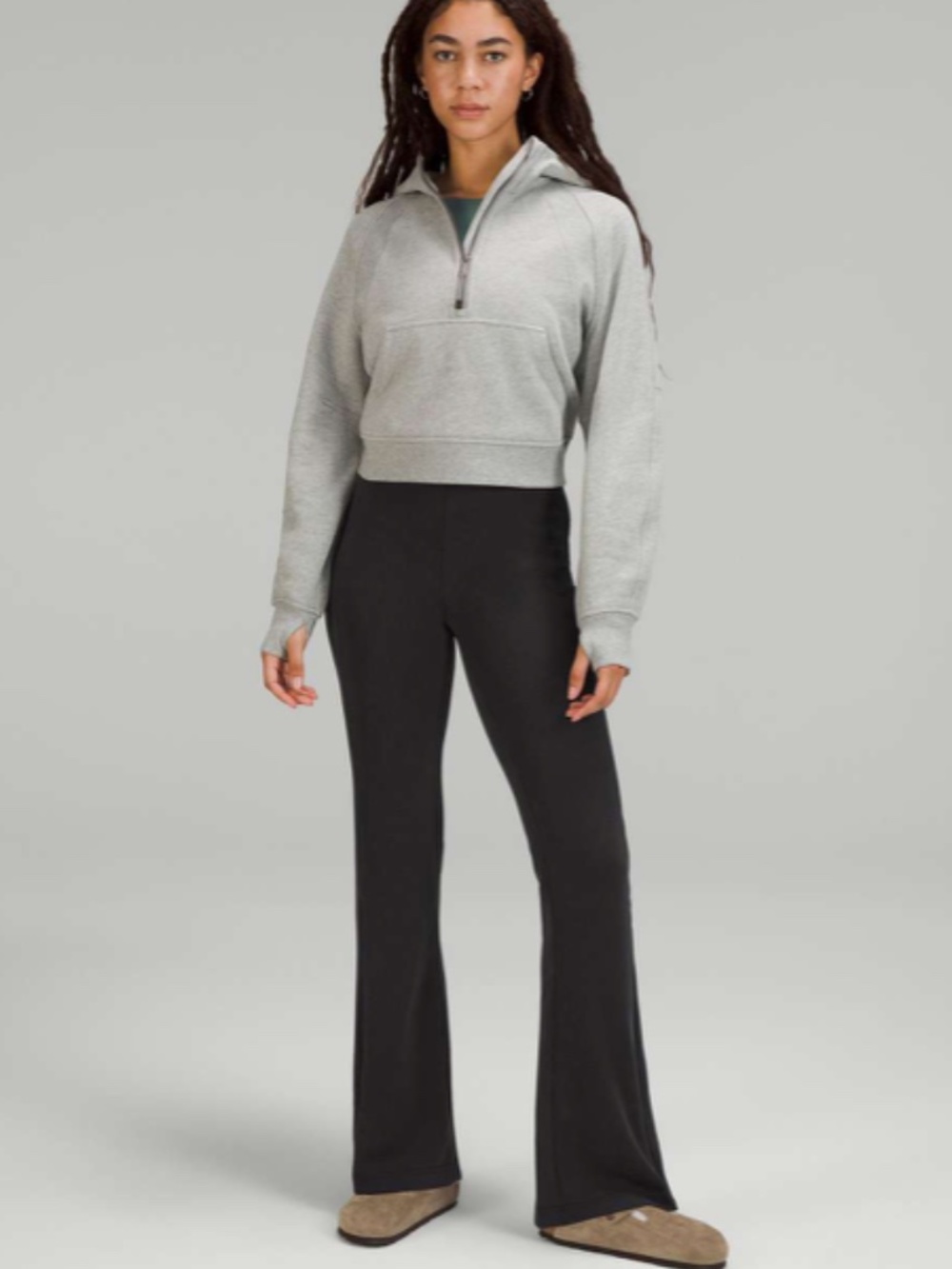 Lululemon Brushed Softstreme Black Ribbed Zip Flared Pants Women's 0